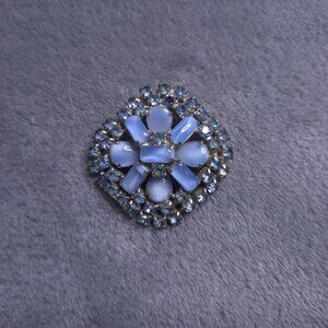 Vintage Blue Rhinestone Tigers Eye Beads Brooch Pin Costume Jewelry